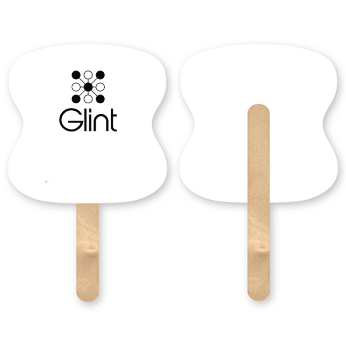 Imprinted Mini Hourglass Shape Single Hand Fans with Wood Stick Handle