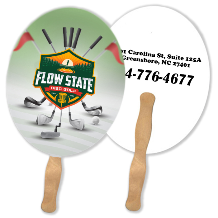 Imprinted Oval Shape Two Sided Single Paper Hand Fans 