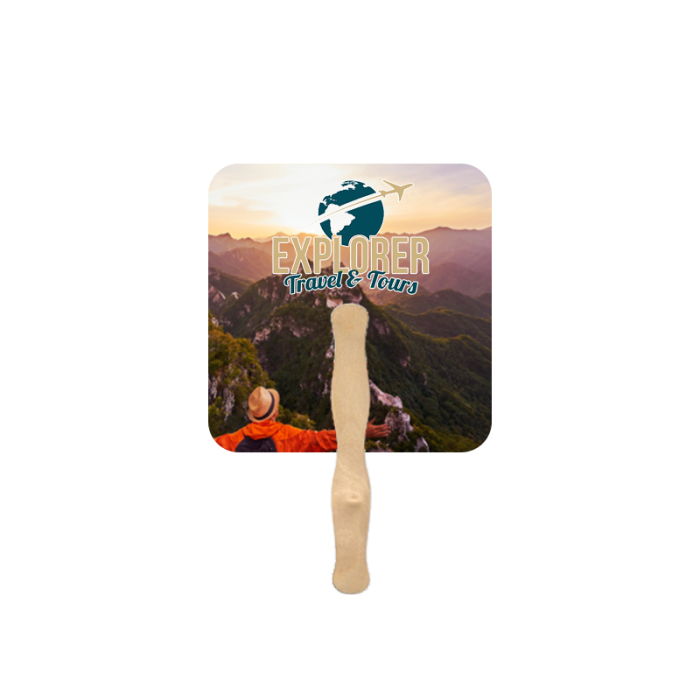 Imprinted Rounded Square Shape Single Sided Paper Hand Fans 