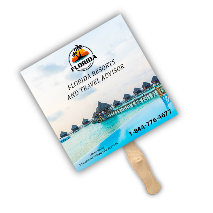 Imprinted Square Shape Two Sided Single Paper Hand Fans 