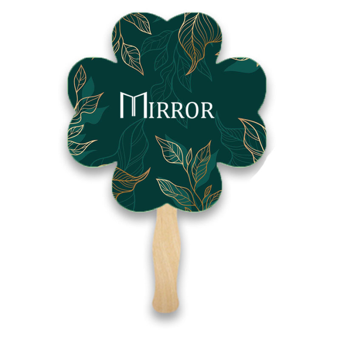Personalized Clover Shamrock Shape Two Sided Single Paper Hand Fans 