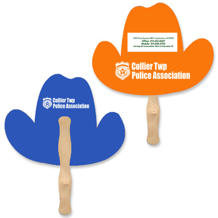 Personalized Cowboy Hat Shape Two Sided Single Paper Hand Fans 