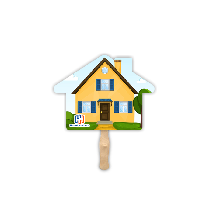 Personalized House Shape Two Sided Single Paper Hand Fans 