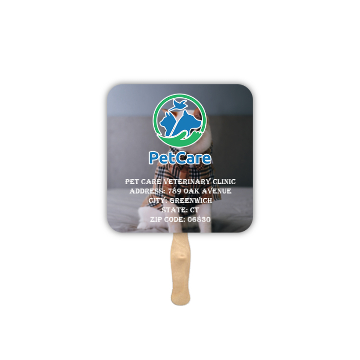 Personalized Rounded Square Shape Two Sided Single Paper Hand Fans 