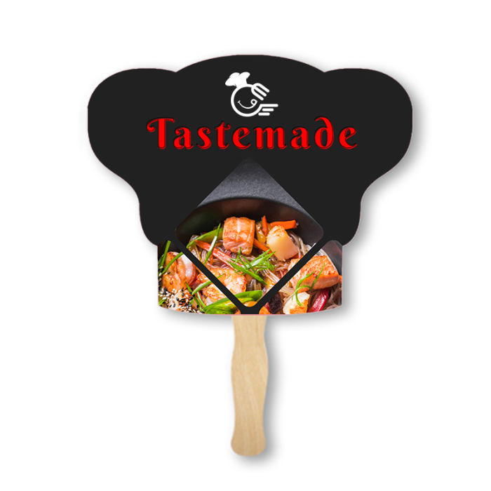 Promotional Chef Hat Shape Two Sided Single Paper Hand Fans