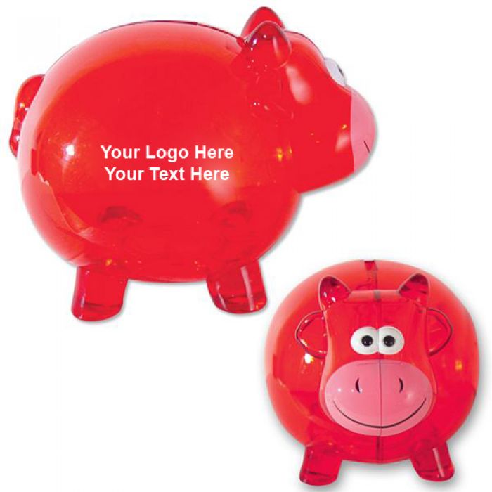 Custom Printed Cow Banks - Translucent Red