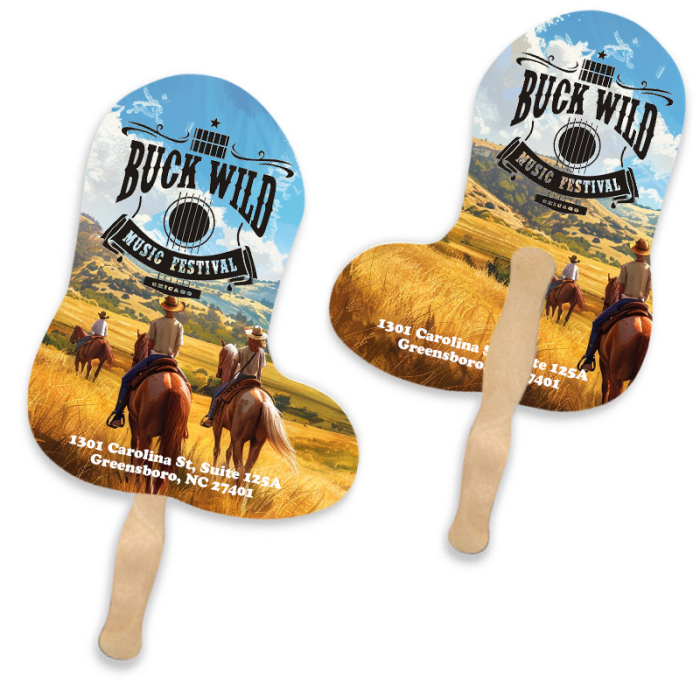 Promotional Cowboy Boot Shape Two Sided Single Paper Hand Fans