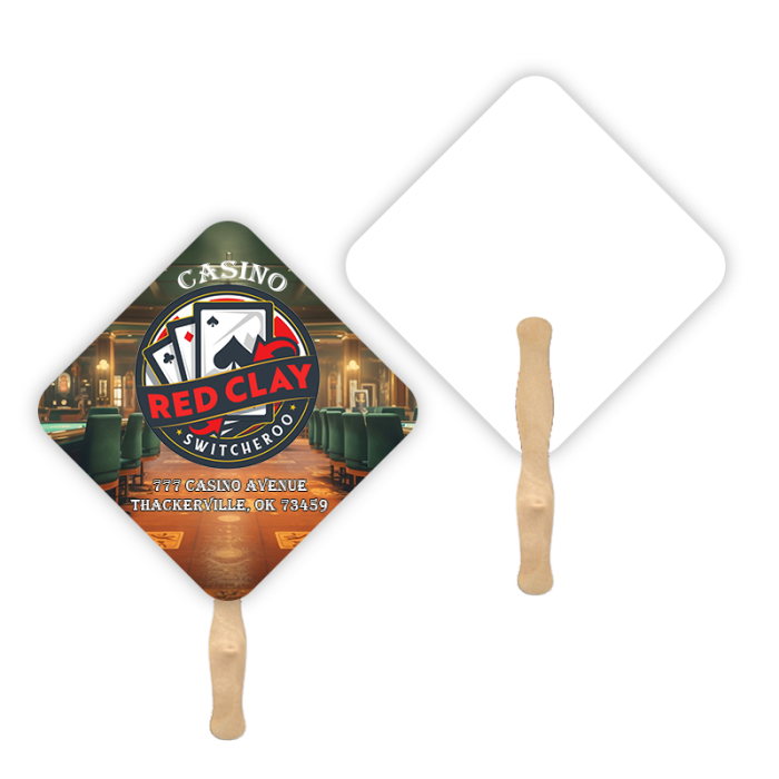 Promotional Diamond Shape Single Sided Paper Hand Fans 