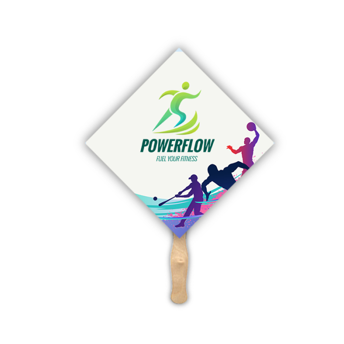 Promotional Diamond Shape Two Sided Single Paper Hand Fans 