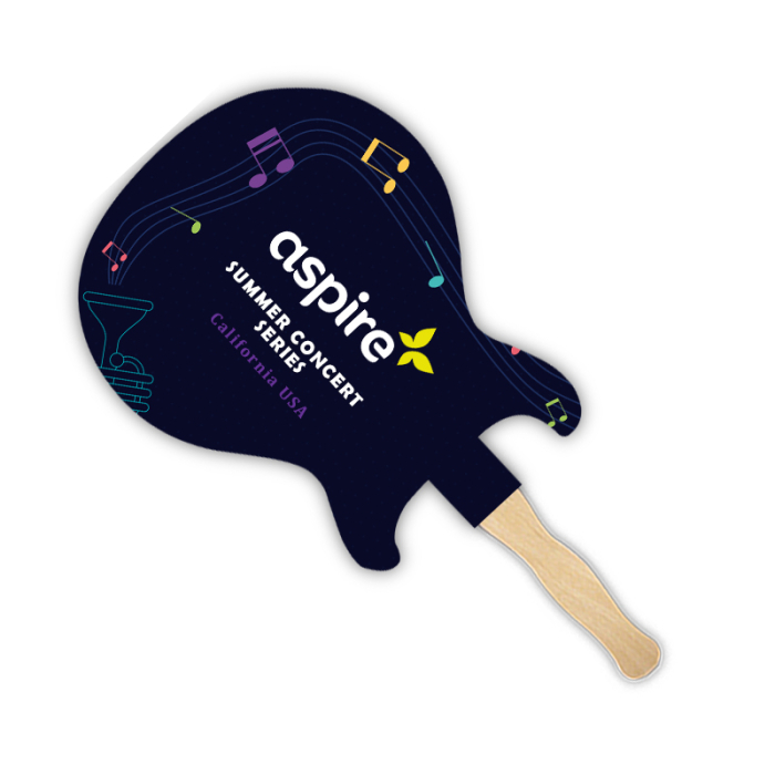 Promotional Electric Guitar Shape Two Sided Single Paper Hand Fans
