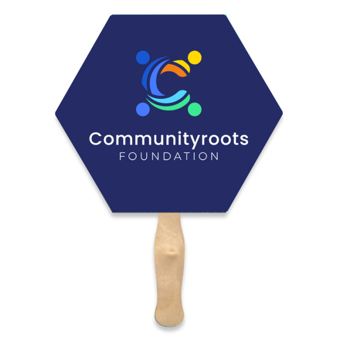 Promotional Hexagon Shape Two Sided Single Paper Hand Fans