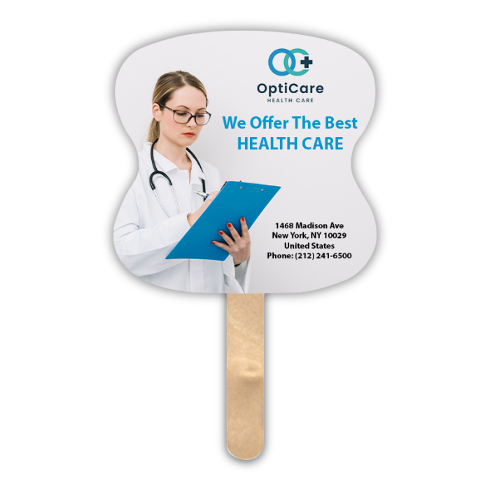 Promotional Mini Bread Shape Two Sided Single Hand Fans with Wood Stick Handles