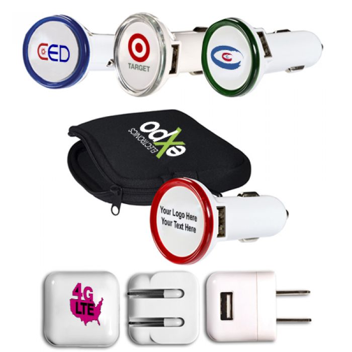 Custom Imprinted Travel Chargers Kit - 4 Colors