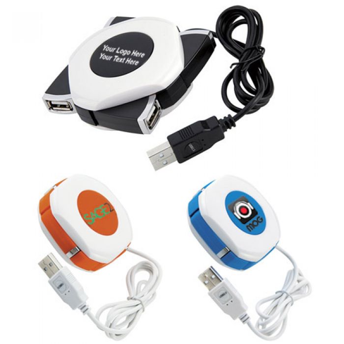 Promotional Logo Orb Twist 4-Port USB 2.0 Hubs