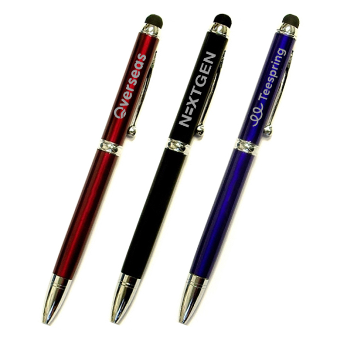 Custom Blue and Black Ink Metal Pens with Stylus