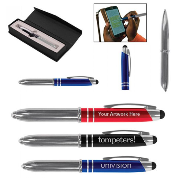 Customized Executive 3 in 1 Metal Stylus Pens with LED