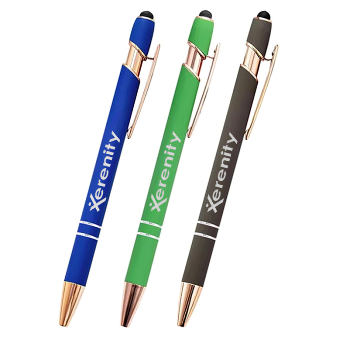 Imprinted Rose Gold Soft-Touch Aluminum Pens with Stylus