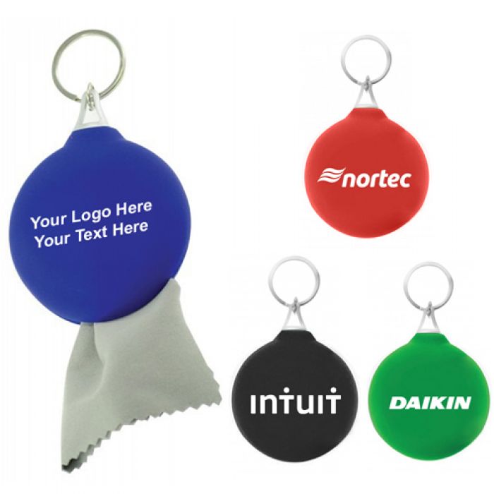 Custom Printed Micro Pouch Key Chain with Micro Cleaning Cloth- 4 Colors