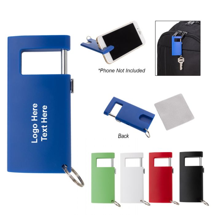 Promotional Phone Stand and Cleaning Cloth Key Tags