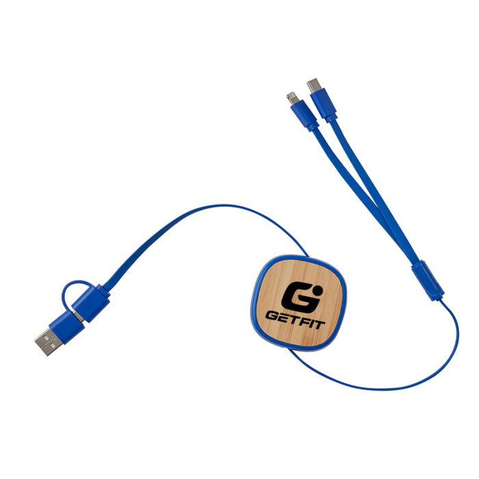 Charge-It™ Customized Dual Input 3-in-1 Retractable Bamboo Cables