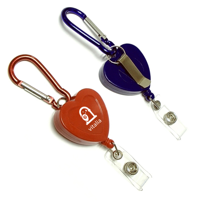 Custom Heart Shape Retractable Badge Holders with Carabiner
