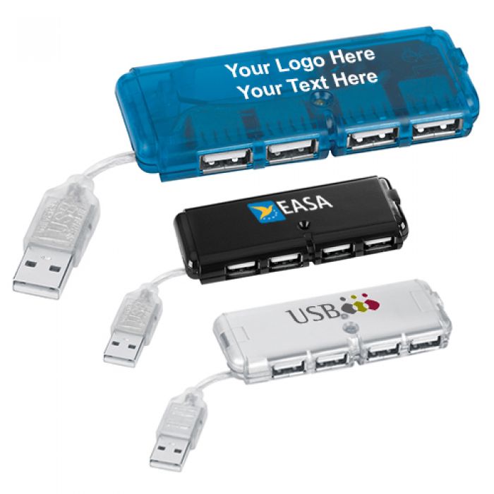 Custom Imprinted 4-Port USB 2.0 Hub - 3 Colors