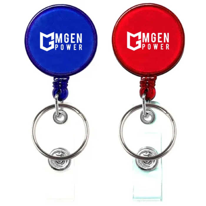 Custom Round Retractable Badge Holders with Combo Key Ring and Belt Clip