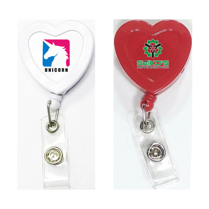 Imprinted Heart Shape Retractable Badge Holders