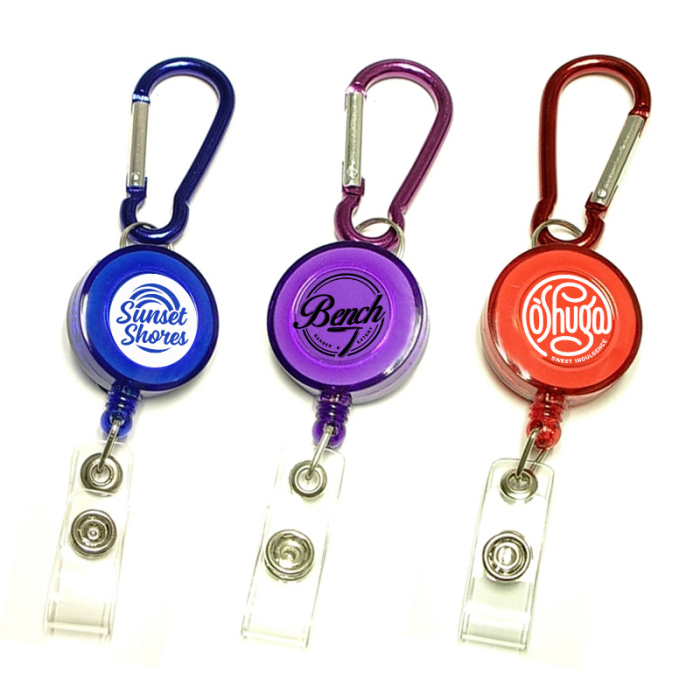 Imprinted Round Retractable Badge Holders with Carabiner