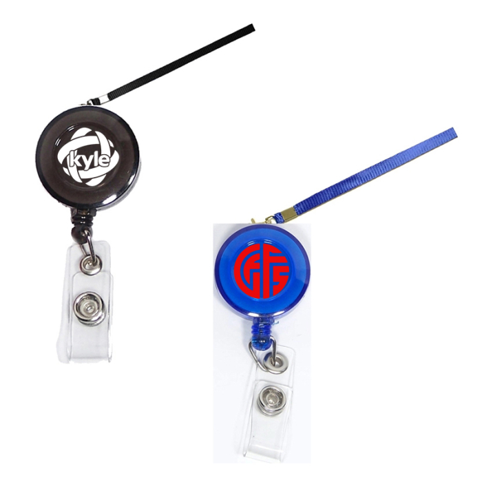 Imprinted Round Retractable Badge Holders with Lanyard