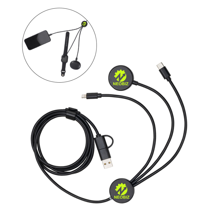 Infinity Custom 5-in-1 48 Inch Charging Cables with Watch Charger and Light-Up Logo