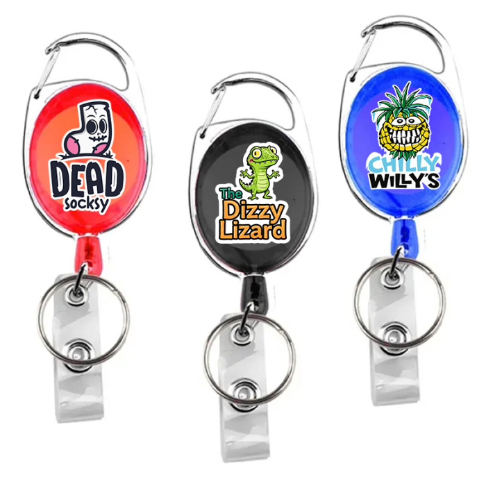 Promotional Oval Retractable Carabiner Badge Holders with Key Ring