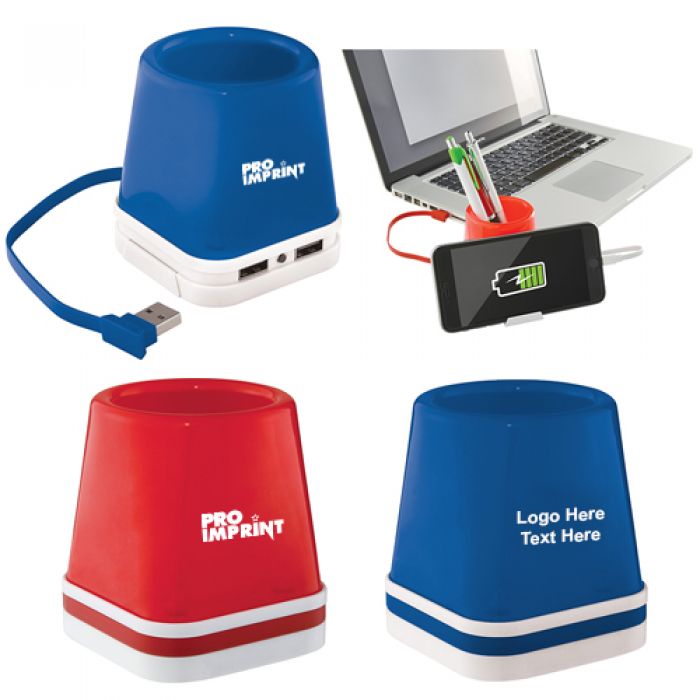 Promotional Shine 4-in-1 Desk Hubs with Phone Stands