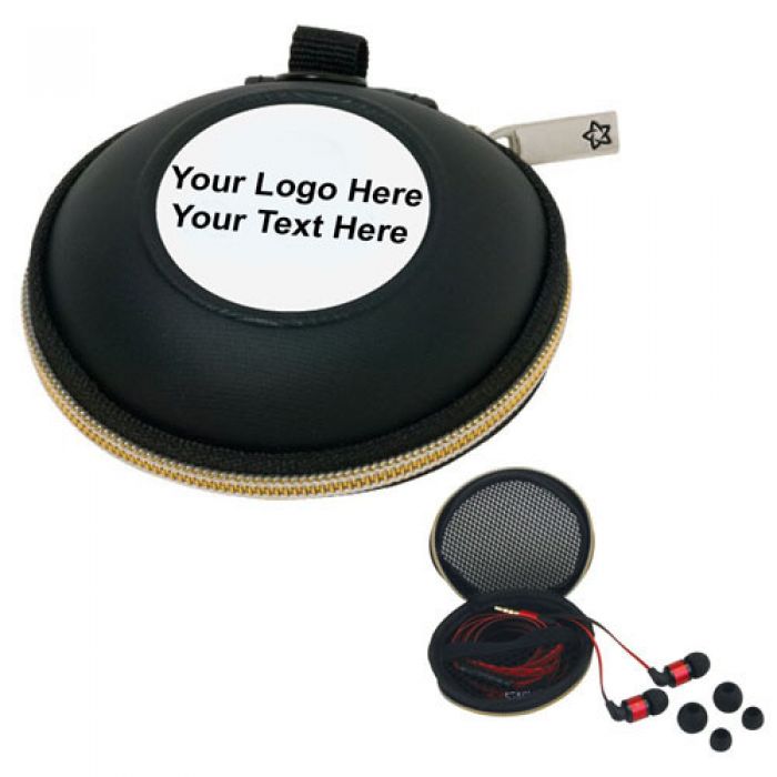 Custom Printed Flat Cable Ear Buds with Mic