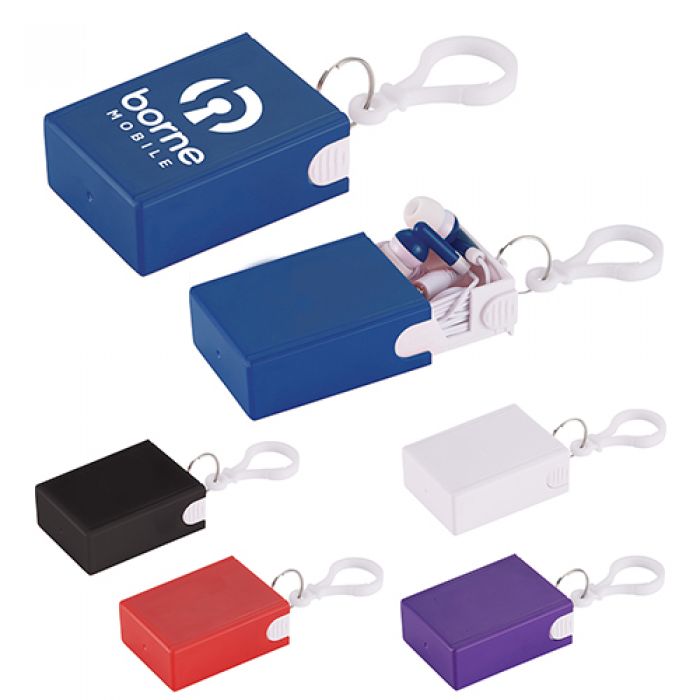 Promotional Wired Earbuds with Keychain Case and Stands