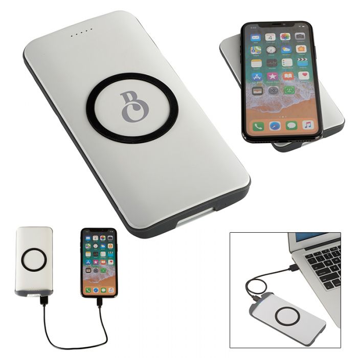 Custom Printed Swift 6000 mAh Wireless Powerbanks with 2-in-1 Cable