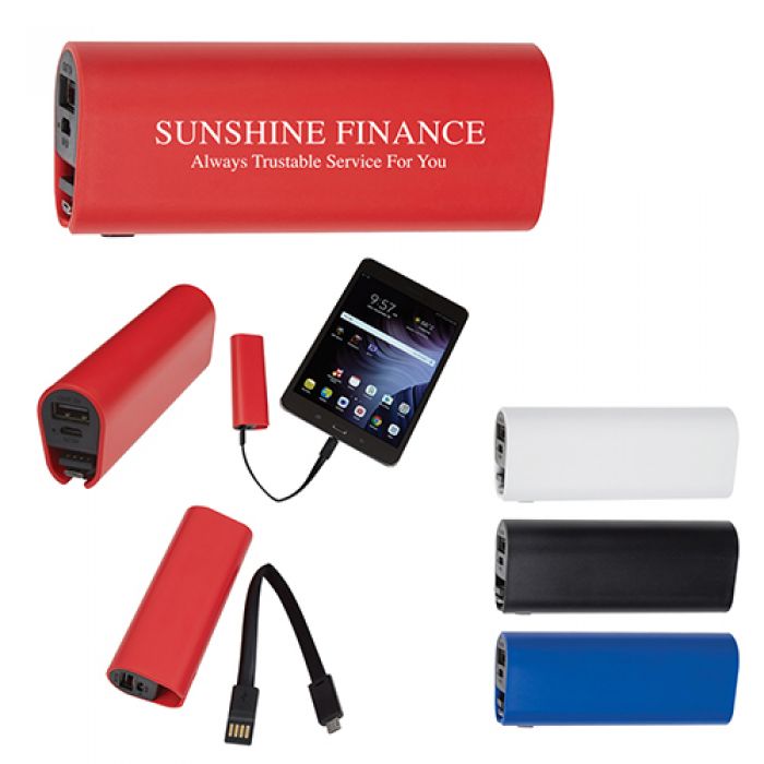 Promotional UL Listed 2200 mAh Powerbanks with Cord Compartment