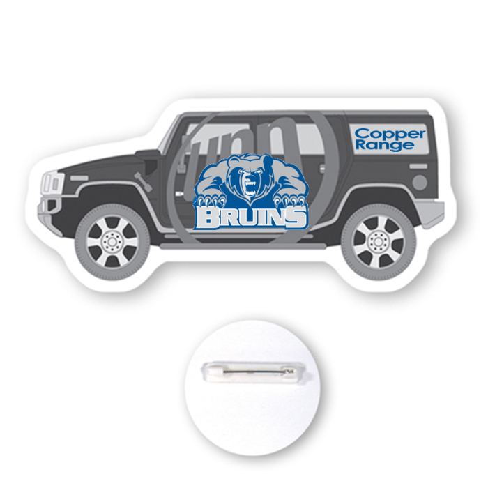 11 to 11.9 Sq In Custom Shaped Full Color Plastic Button Badges