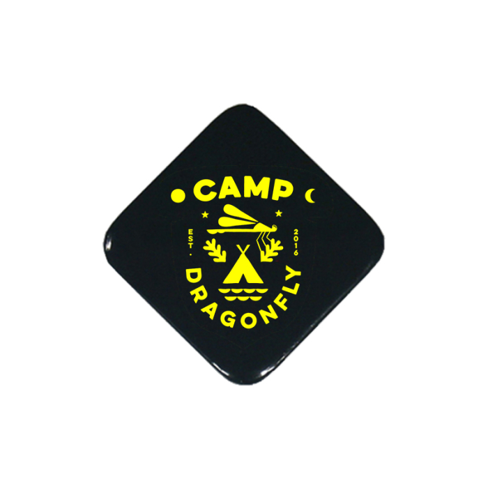 2 Inch Promotional Diamond Shape Buttons with Rounded Corners and Safety Pins