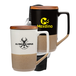 15 Oz Mogiana Two-Tone Ceramic Mugs with Wood Lid
