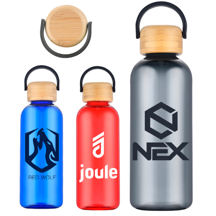 21 Oz Personalized Sanzio RPET Bottles with Bamboo Lids