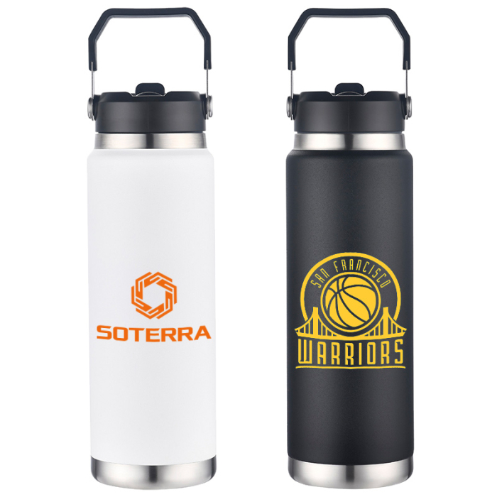 Custom Printed Senago 30 Ounce Vacuum Insulated Stainless Steel Bottles with Builtin Straws