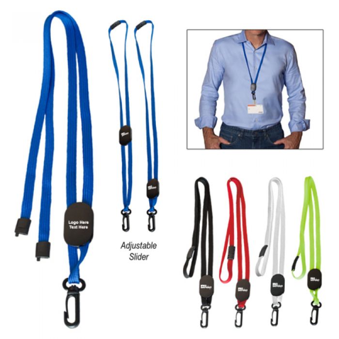 25 Inch Custom Printed Adjustable Lanyard with Slider and J Hook