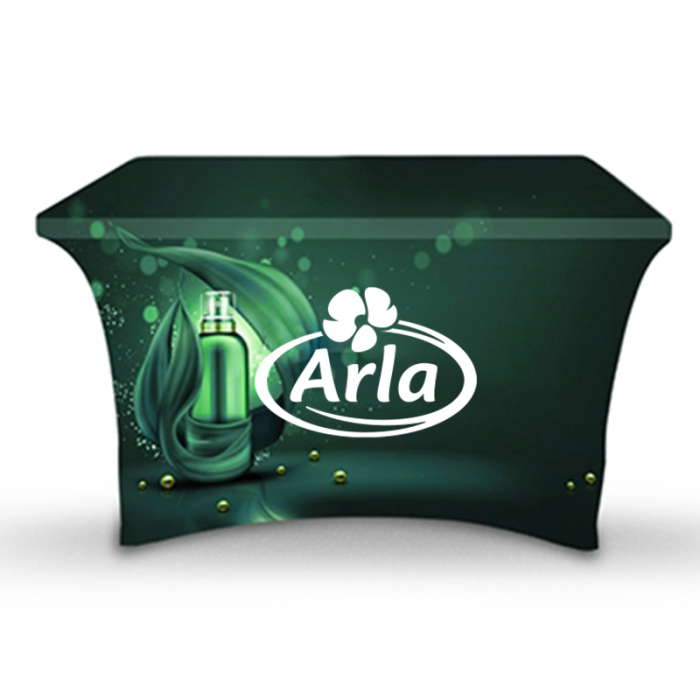 Custom Display Splash 4 ft RPET Stretch Open Back Table Covers