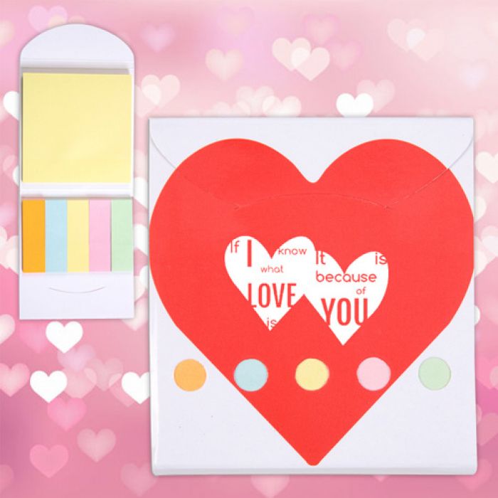 Promotional Pocket Sticky Note Memo Book - Heart