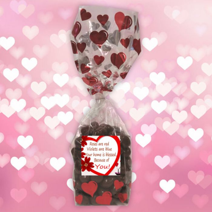 Promotional Valentine Hearts Cellobag with Chocolate Covered Raisins