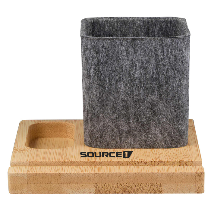 Custom Imprinted Recycled Felt and Bamboo Pen Holders