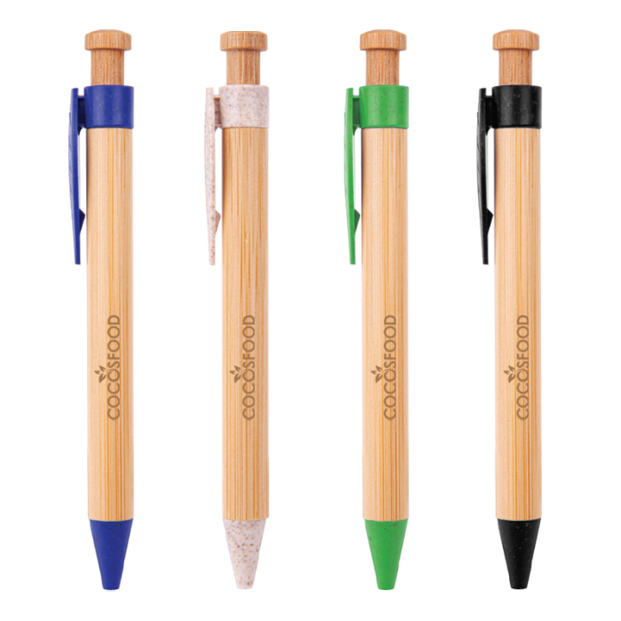 Custom Printed Camden Bamboo Retractable Wheat Straw Eco-Pens