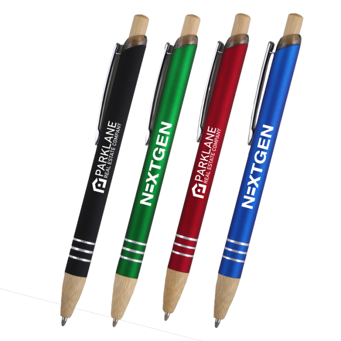 Custom Venosa Velvet-Touch Aluminum Pens with Bamboo Accents