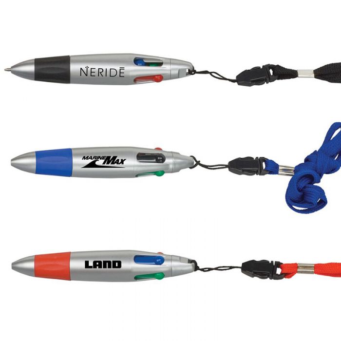 Customized 4 Color Ballpoint Pens with Lanyard